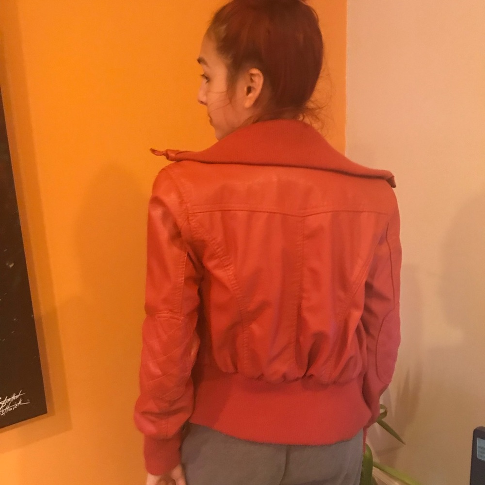 Red faux leather jacket